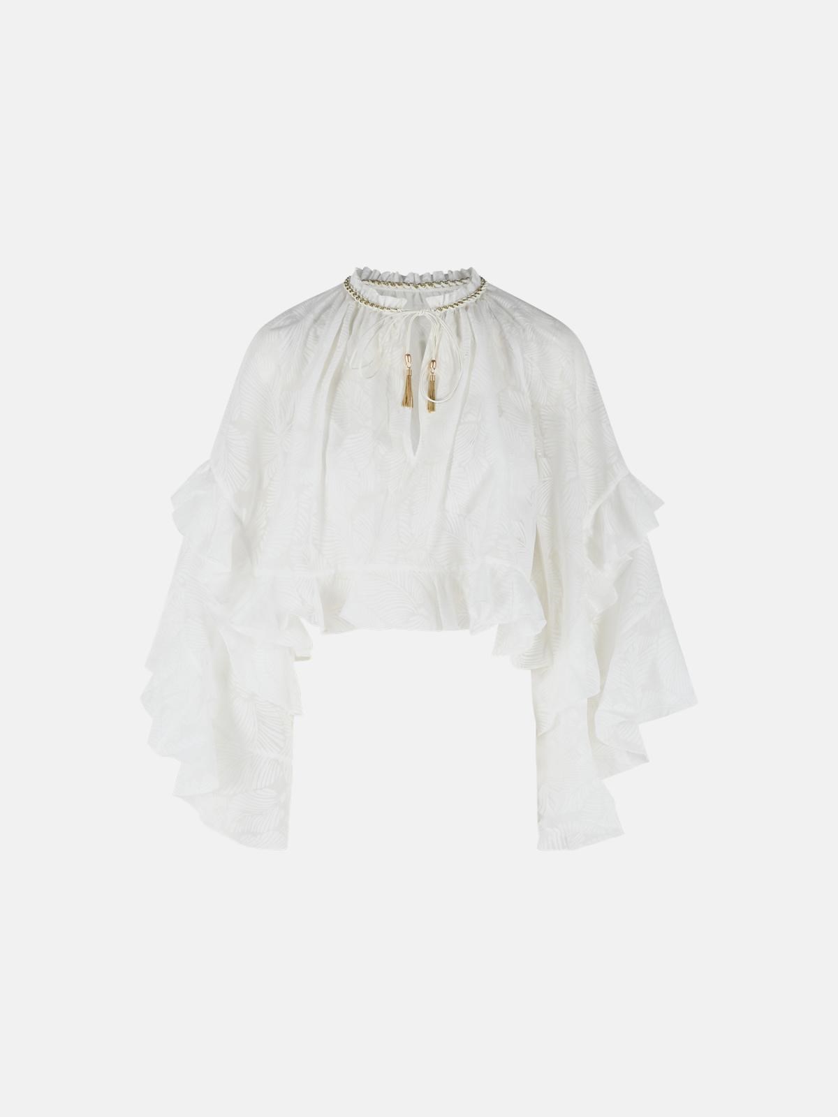 ZIMMERMANN 'Daylight' White Cotton Blend Blouse