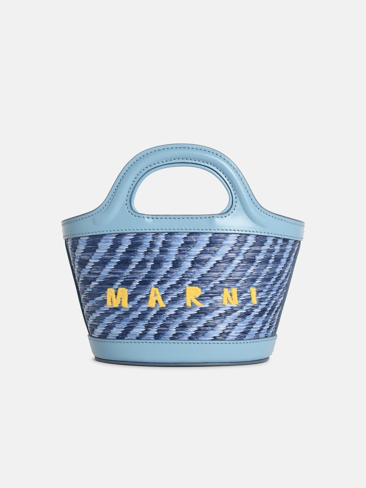 MARNI Micro 'Tropicalia' Bag In Light Blue Leather And Raffia-Effect F　MARNI マイクロ 'Tropicalia' バッグ ライトブルー レザー & ラフィア効果 F MARNI