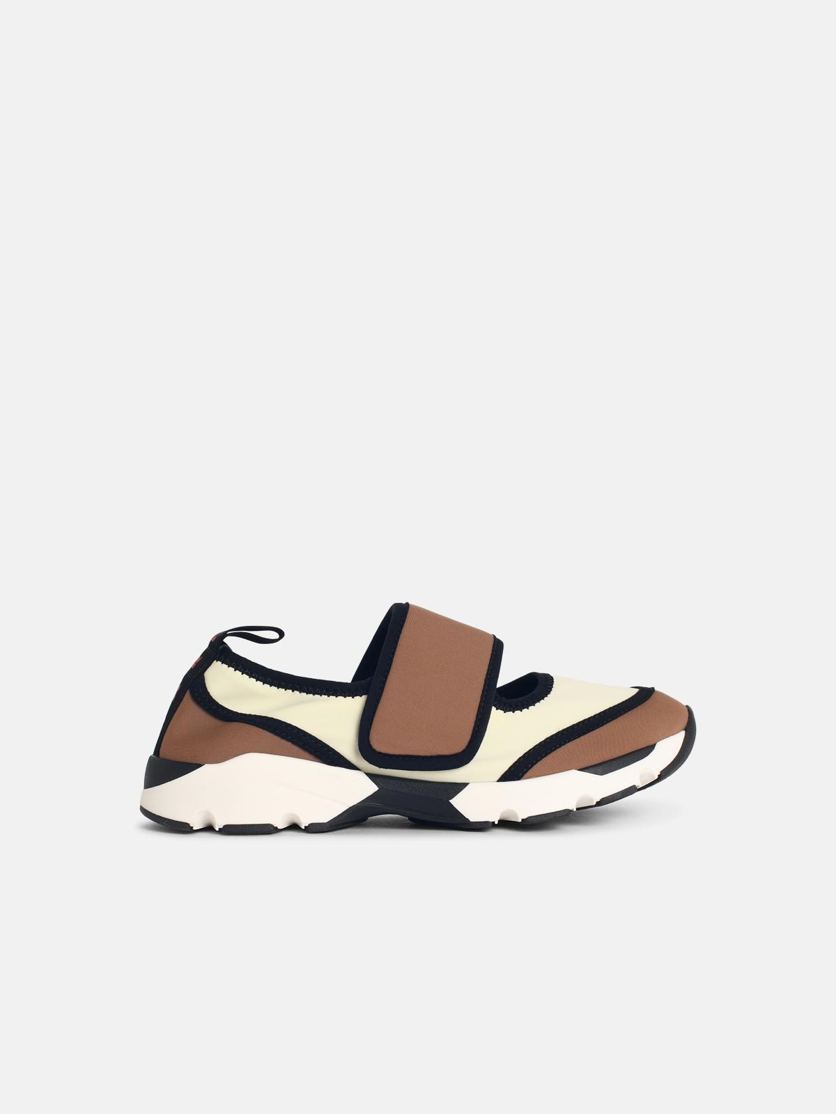 MARNI 'Running Mary Jane' Sneakers In Brown And Cream Fabric　MARNI ランニング メリー ジェーン スニーカー ブラウン アンド クリーム ファブリック MARNI