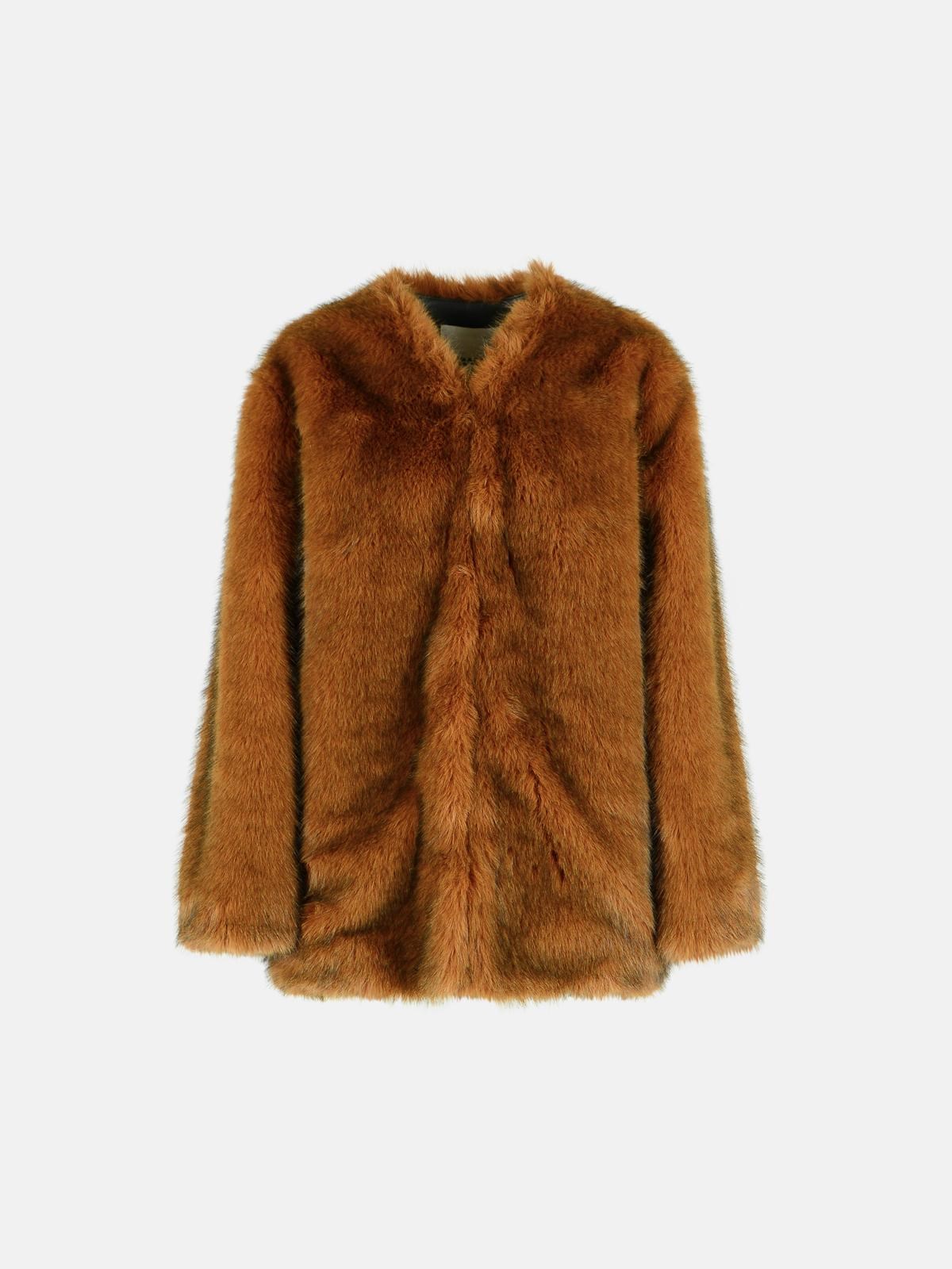 Isabel Marant ISABEL MARANT 'Aglae' Brown Polyester Faux Fur Coat　ISABEL MARANT 'Aglae' ブラウン ポリエステル フェイクファー コート