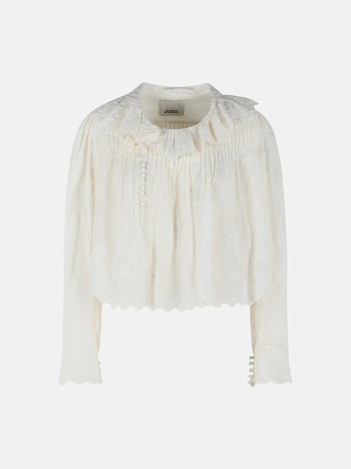 ISABEL MARANT 'Zelly' White Cotton And Silk Blouse　ISABEL MARANT 'Zelly' ホワイト コットン & シルク ブラウス ISABEL