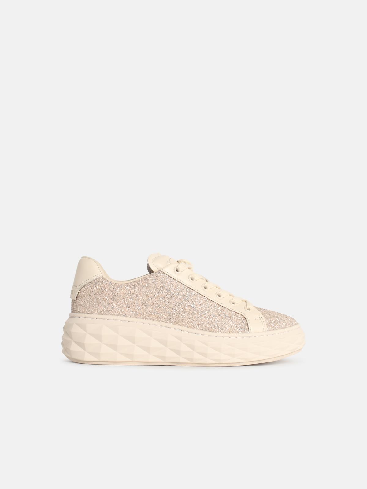 JIMMY CHOO 'Diamond Light Maxi' Light Beige Leather Sneakers　JIMMY CHOO ダイヤモンド ライト マキシ ライトベージュ レザー スニーカー JIMMY