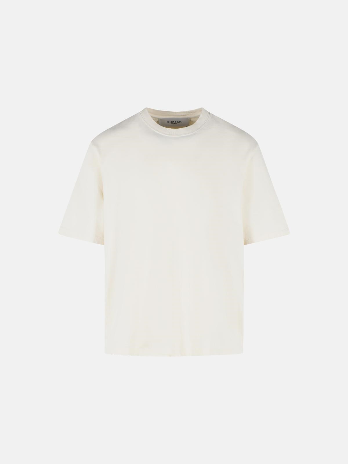 GOLDEN GOOSE Uisex Vintage White Cotton T-Shirt　GOLDEN GOOSE Uisex ヴィンテージ ホワイト コットン T シャツ GOLDEN