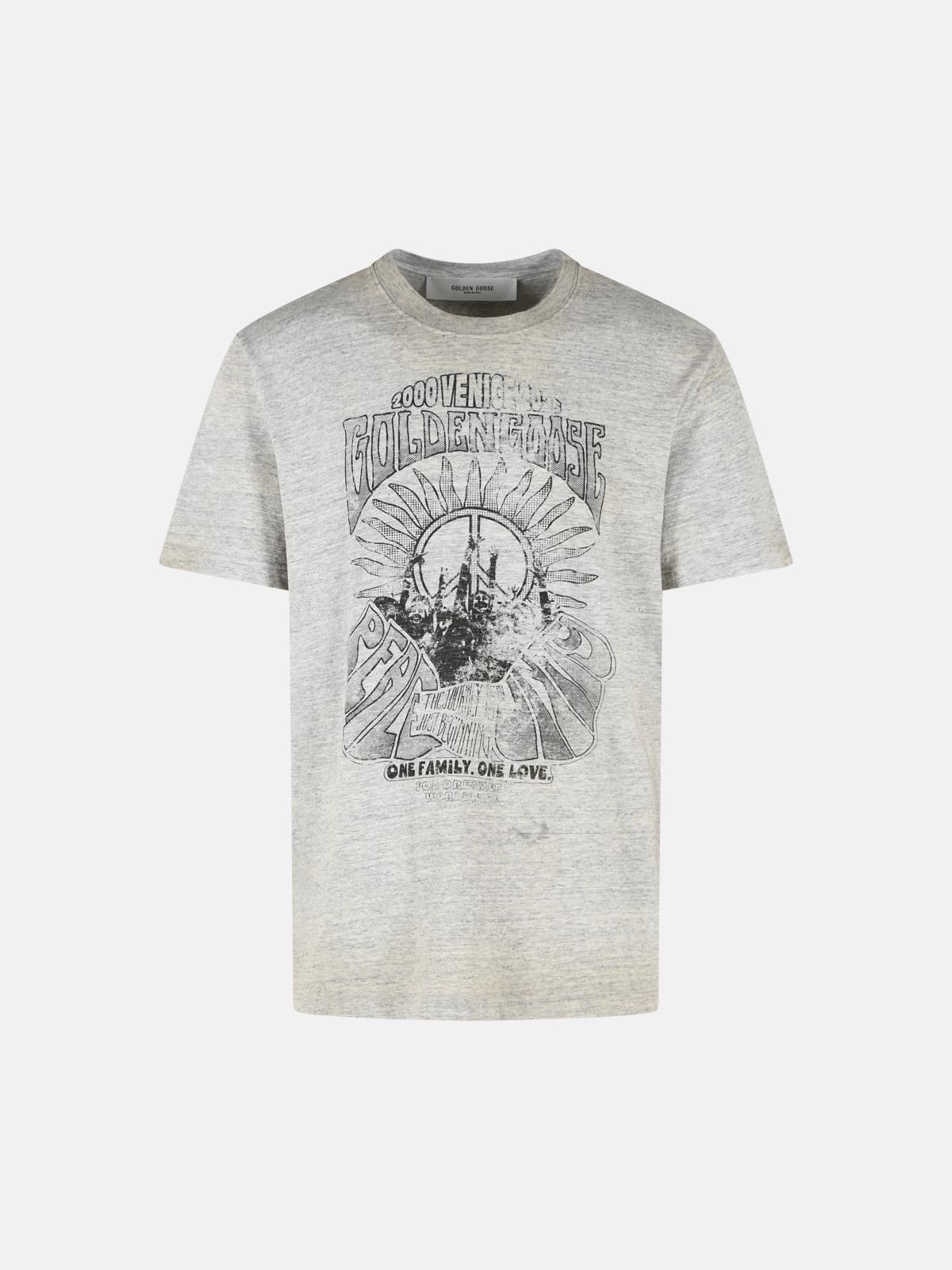 GOLDEN GOOSE Mélange Grey Cotton T-Shirt　GOLDEN GOOSE メランジグレーコットン Tシャツ GOLDEN