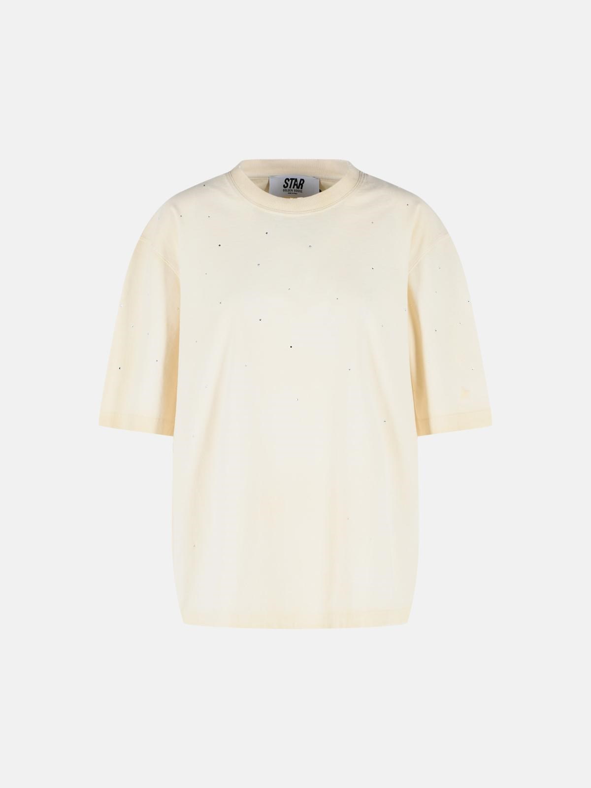 GOLDEN GOOSE 'Star' Ivory Cotton T-Shirt　GOLDEN GOOSE スター アイボリー コットン T シャツ GOLDEN