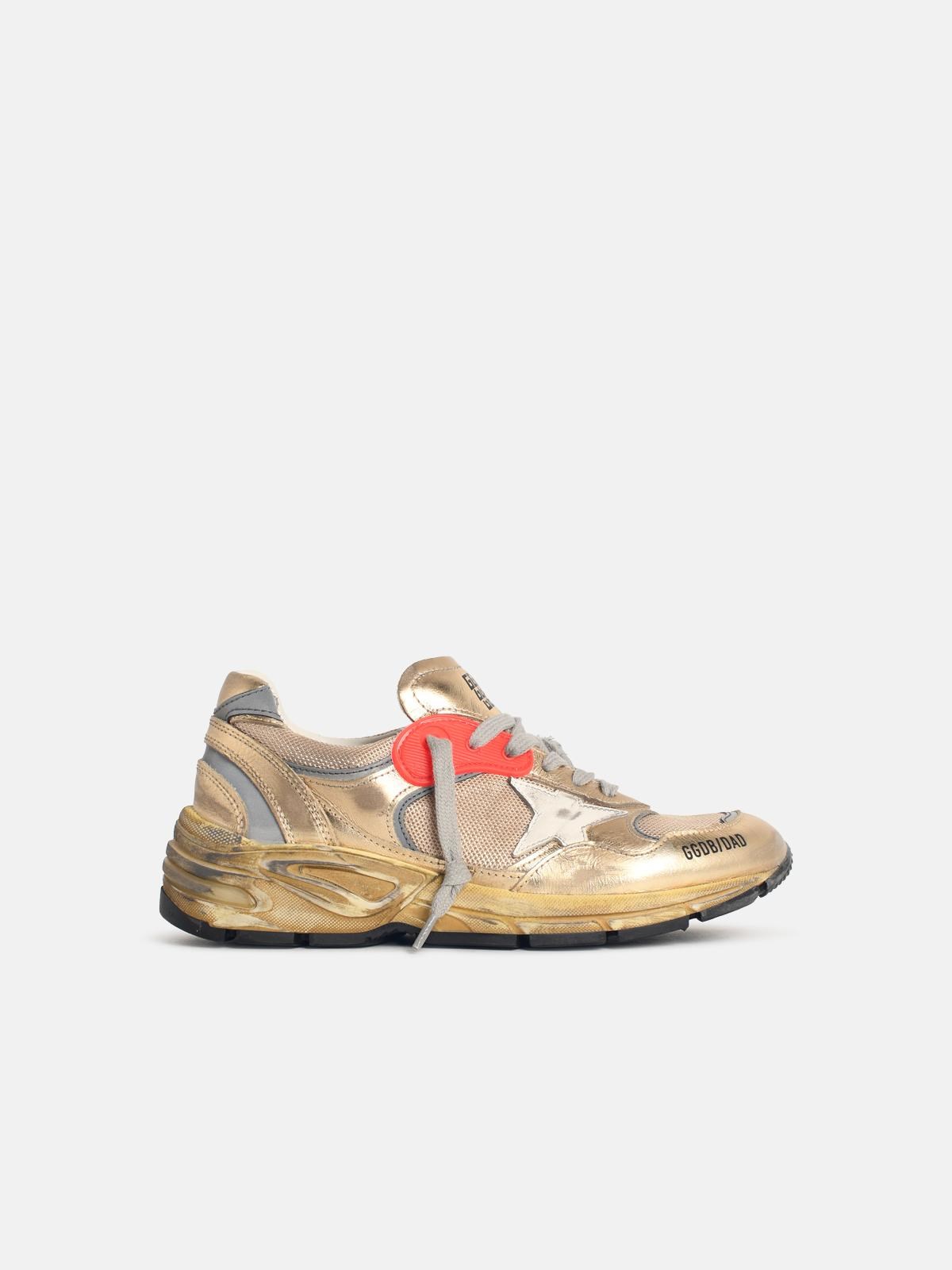 GOLDEN GOOSE 'Running Dad' Gold And White Laminated Leather Blend Snea　GOLDEN GOOSE 'Running Dad' ゴールドとホワイトのラミネートレザーブレンド スニーア GOLDEN