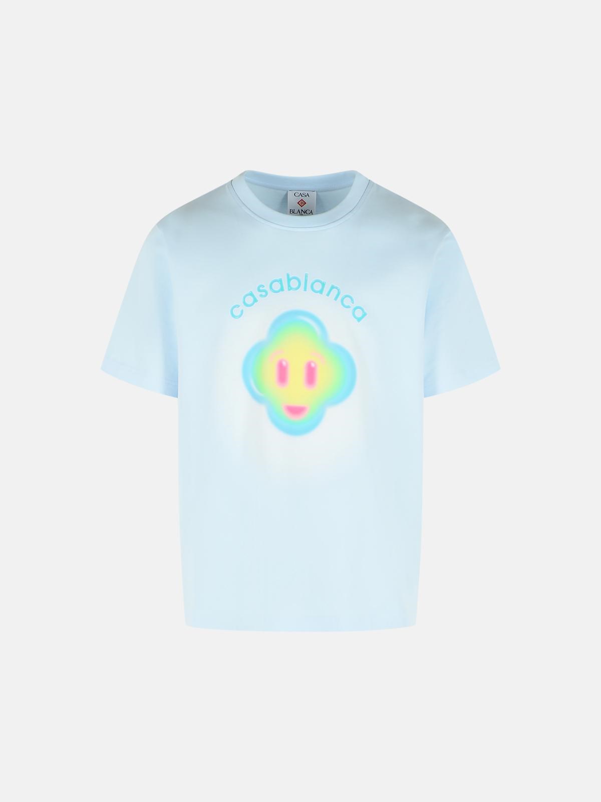 CASABLANCA 'Airbrush Smiley' Light Blue Cotton T-Shirt　カサブランカ エアブラシ スマイリー ライトブルー コットン Tシャツ CASABLANCA