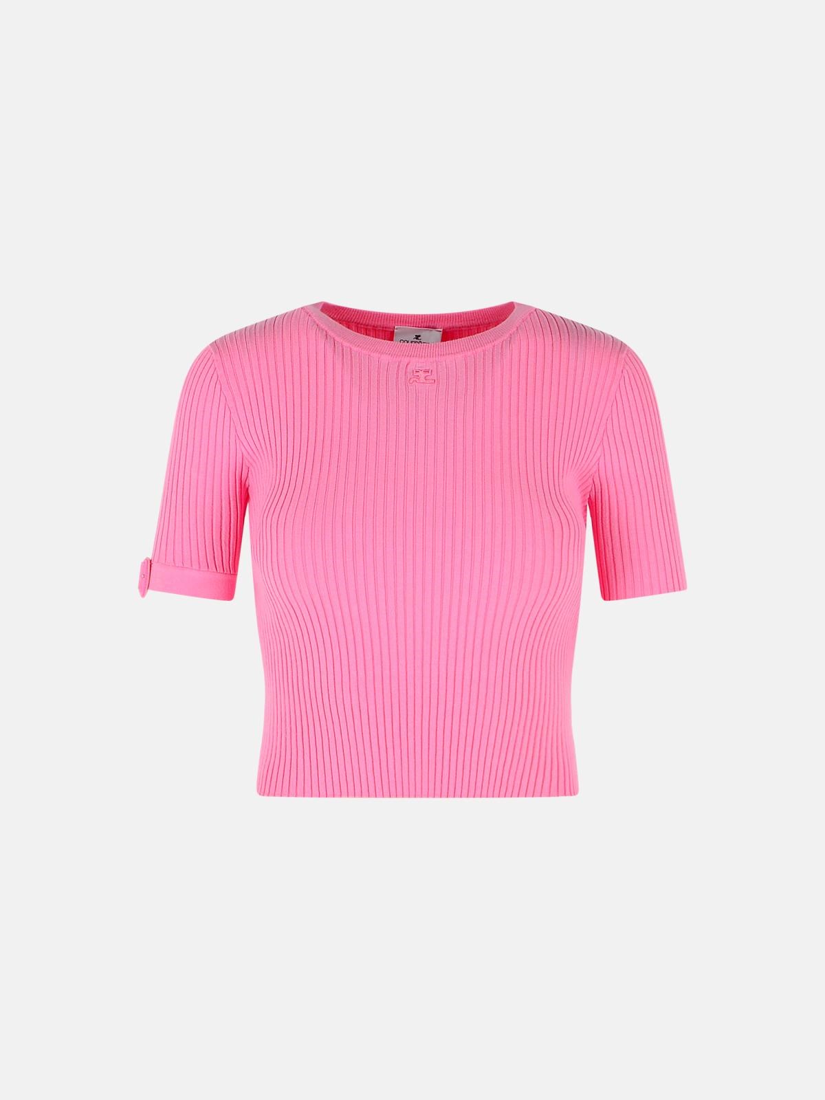 COURREGES Pink Viscose Blend T-Shirt　COURREGES ピンク ビスコース ブレンド T シャツ COURREGES