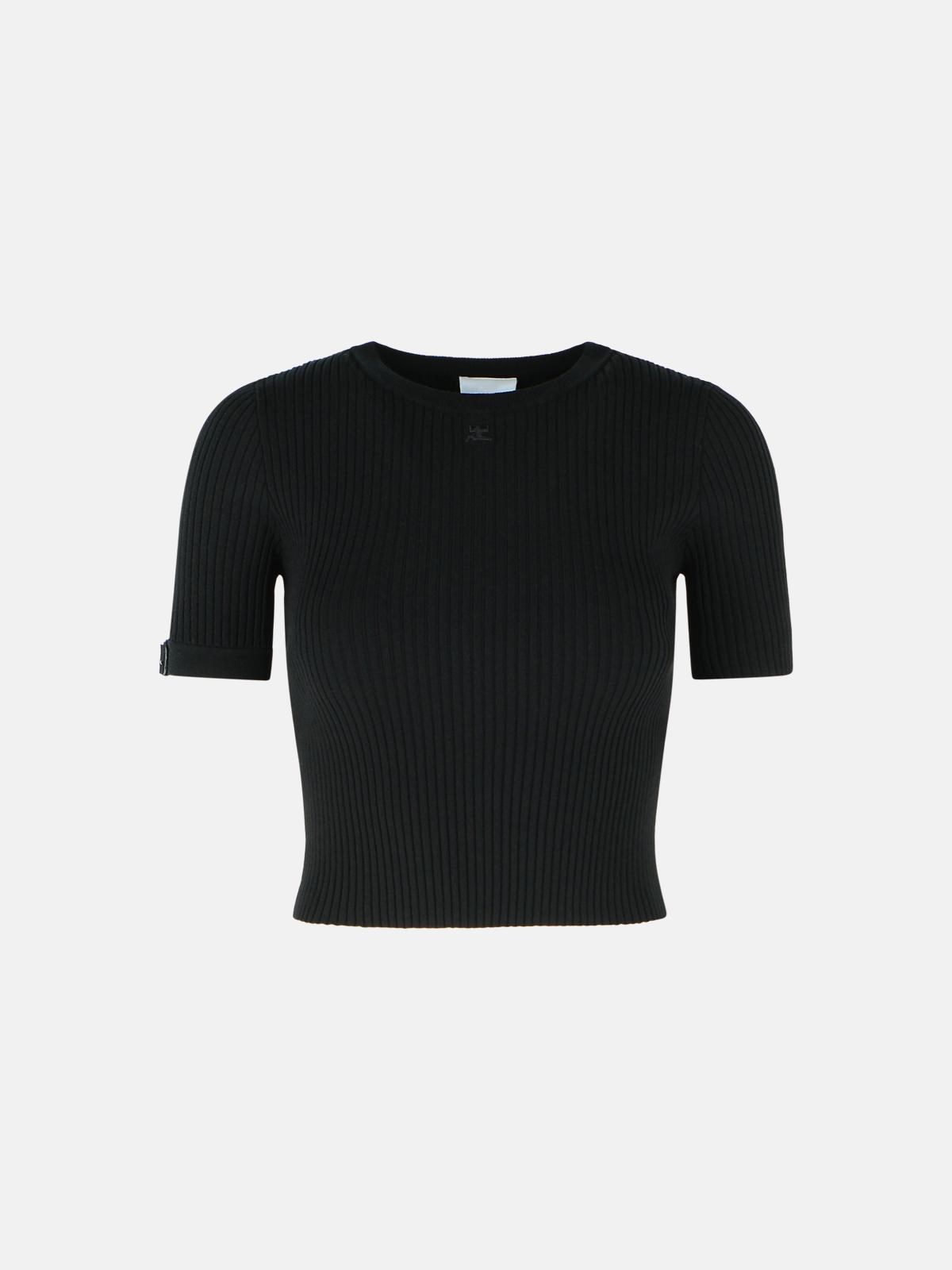 COURREGES Black Viscose Blend T-Shirt　COURREGES ブラック ビスコース ブレンド T シャツ COURREGES