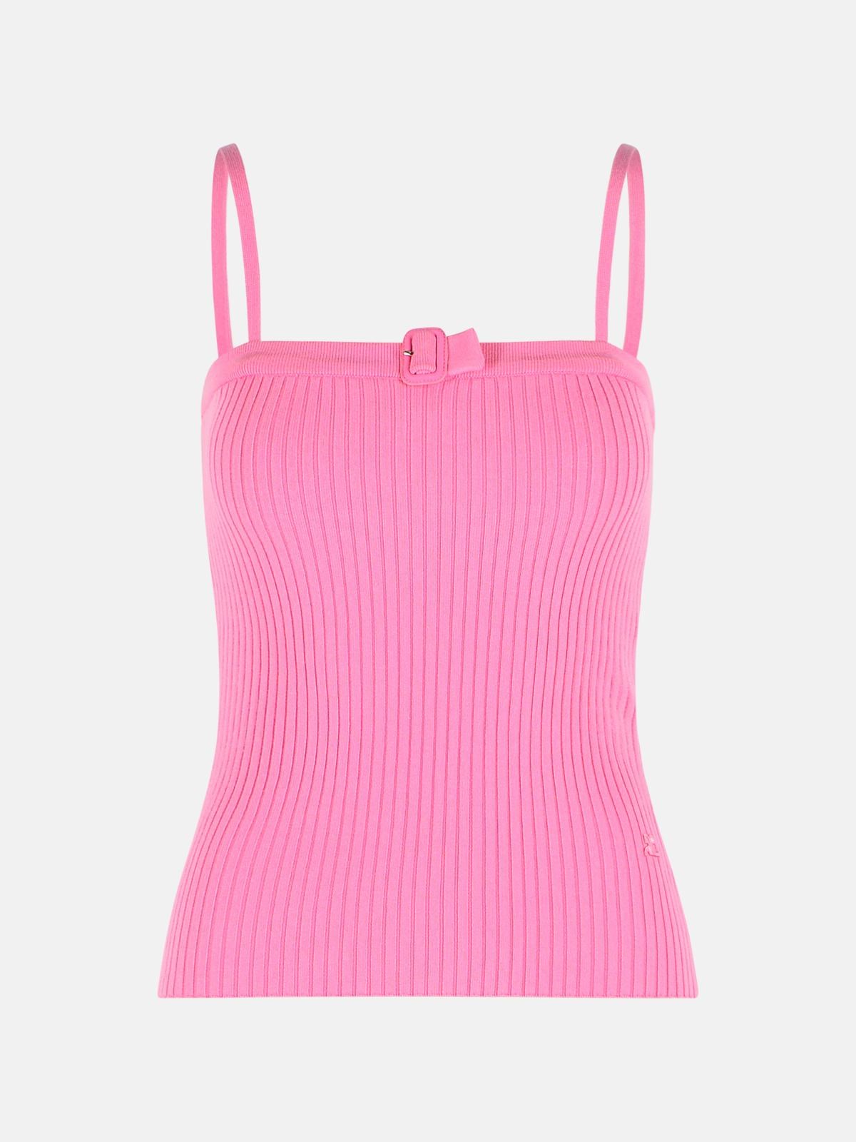 COURREGES 'Buckle' Tank Top In Pink Viscose Blend　COURREGES バックル タンクトップ ピンク ビスコース ブレンド COURREGES