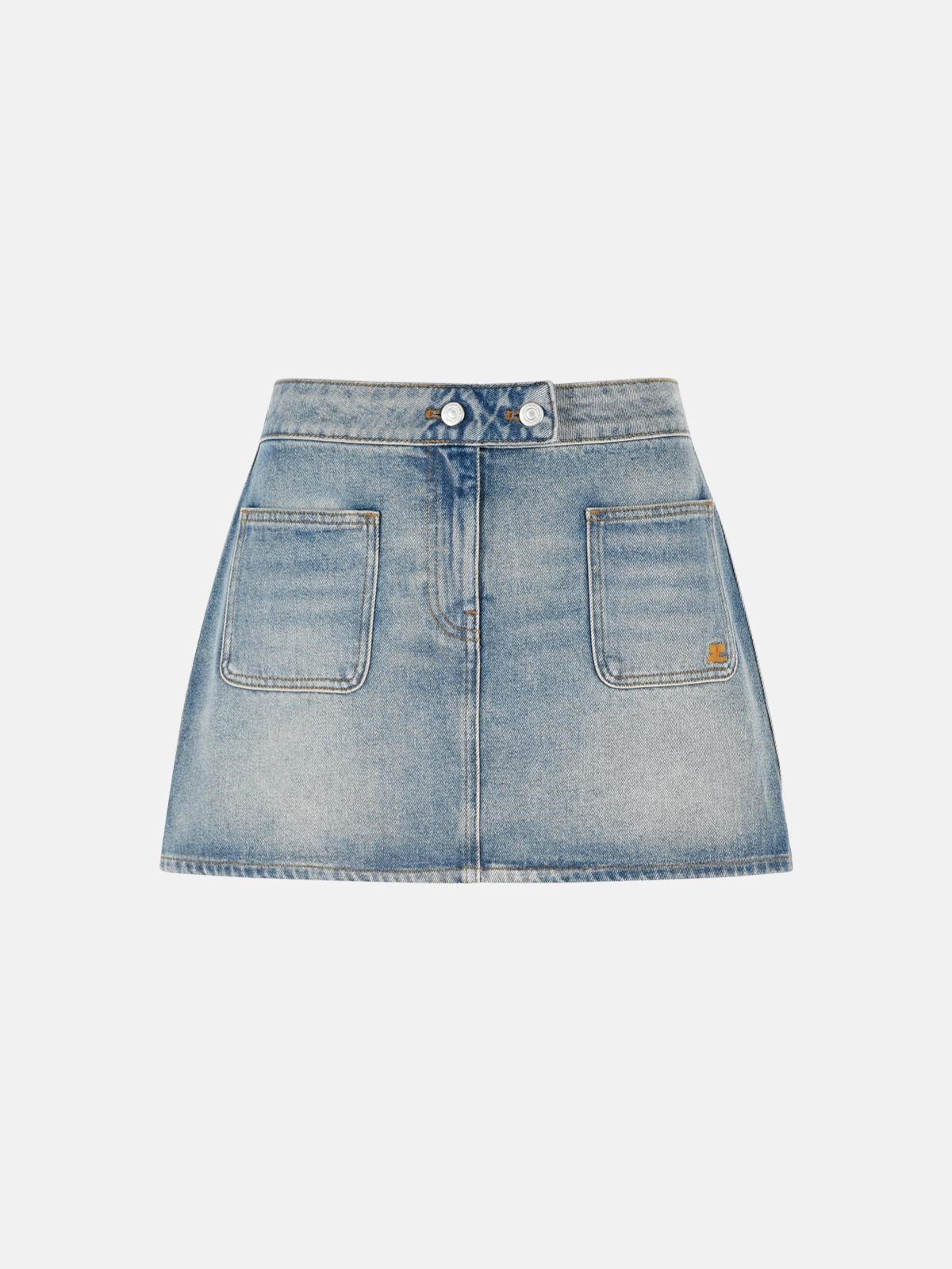 COURREGES Light Blue Cotton Denim Miniskirt　COURREGES ライトブルー コットンデニム ミニスカート COURREGES