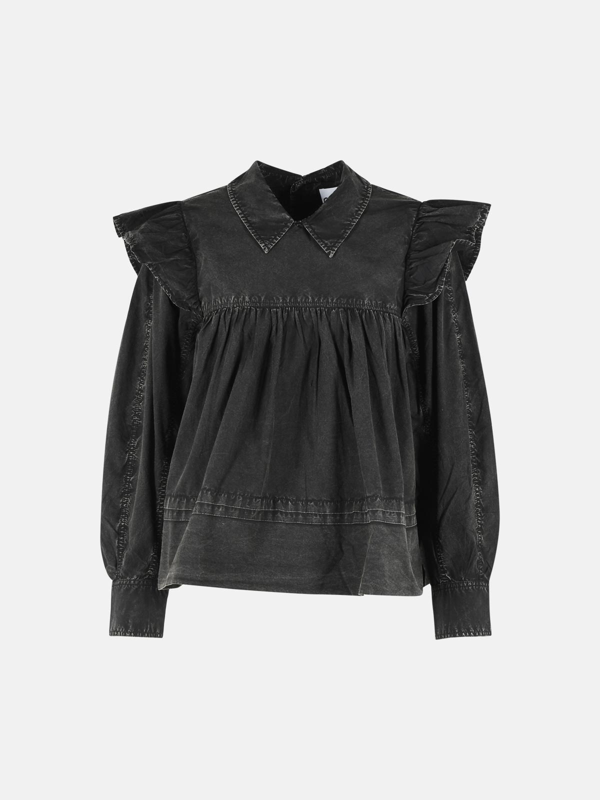GANNI Black Organic Cotton Blouse　GANNI ブラック オーガニックコットン ブラウス GANNI