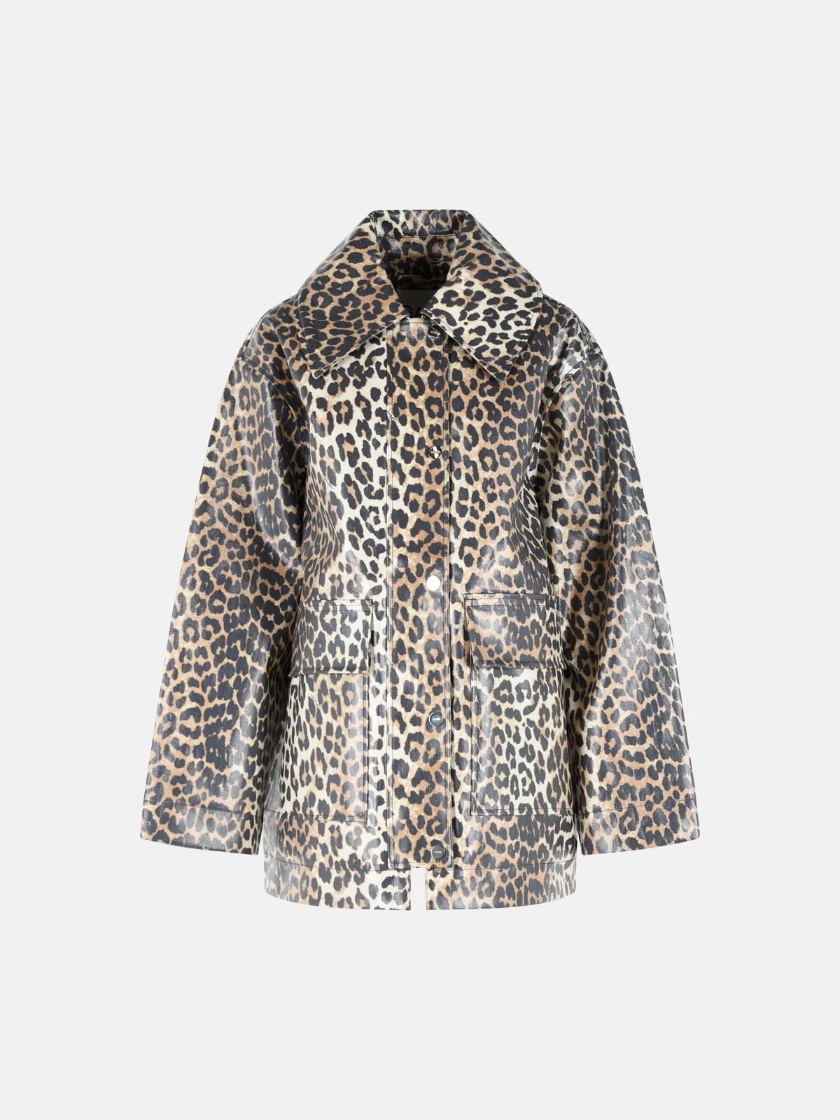 GANNI Leopard Print Cotton Blend Jacket