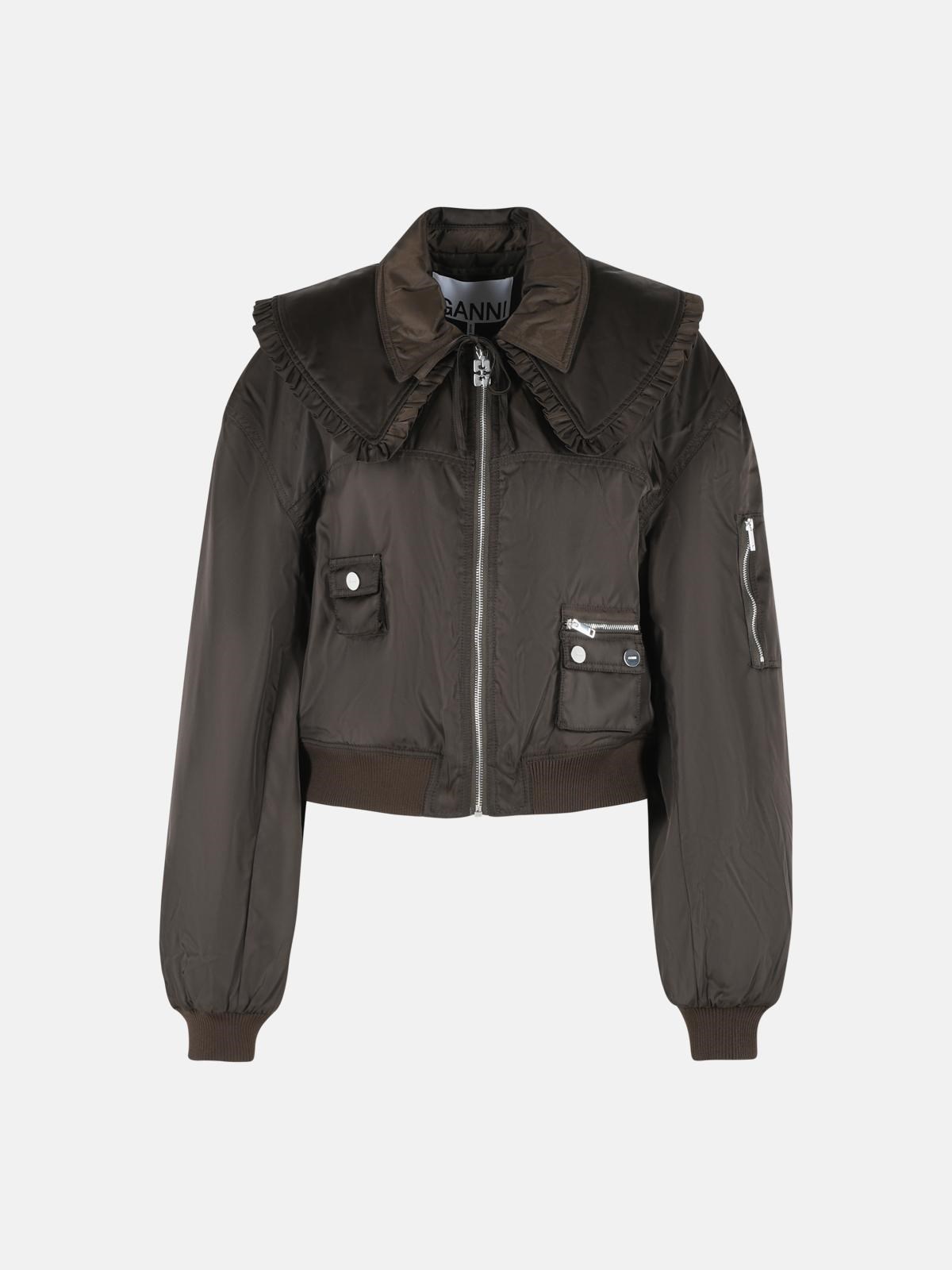 GANNI Brown Polyamide Bomber Jacket　GANNI ブラウン ポリアミド ボンバー ジャケット GANNI