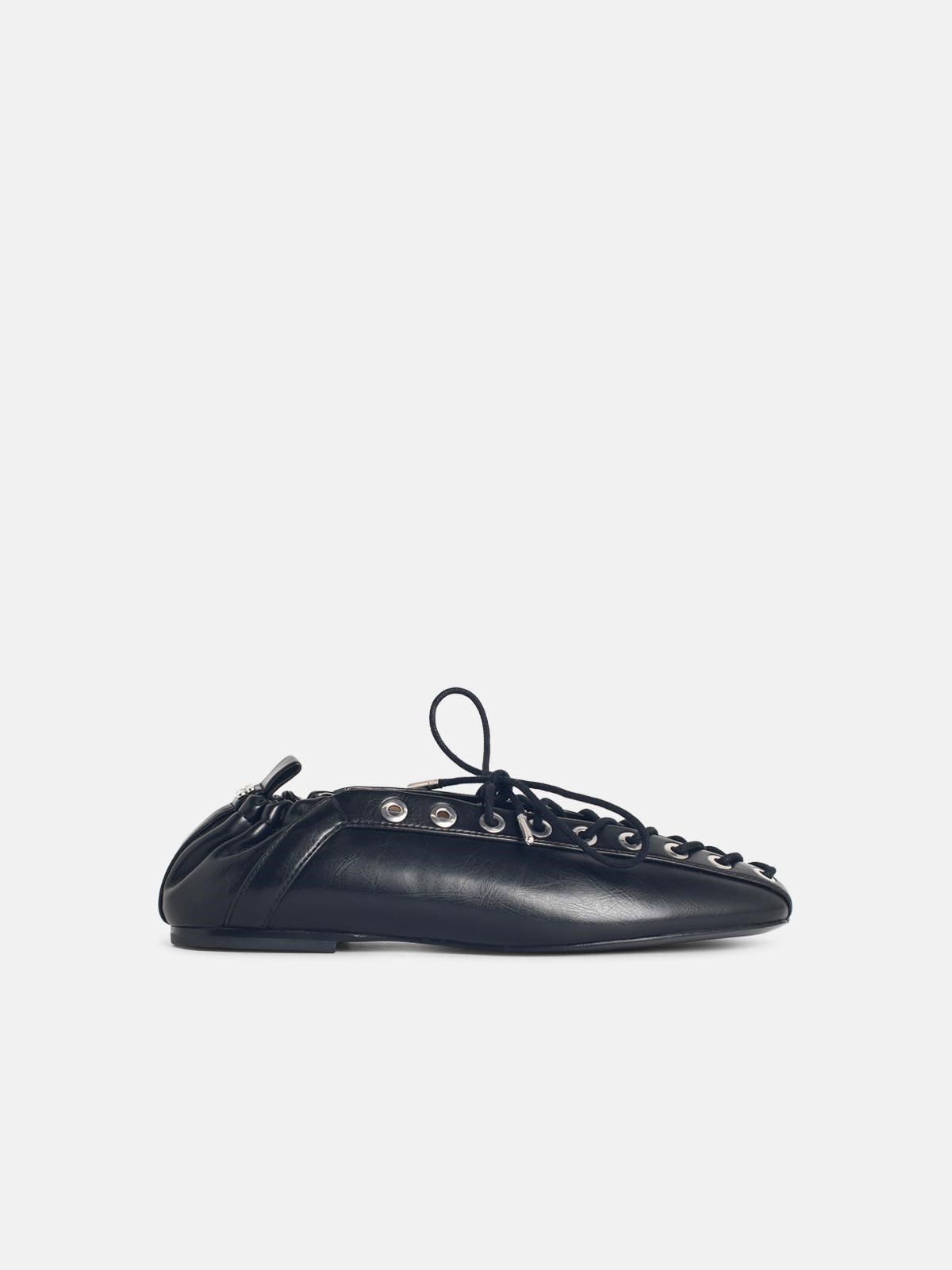 GANNI 'Lace-Up' Black Oleatex Ballet Flats　GANNI レースアップ ブラック Oleatex バレエ フラット GANNI