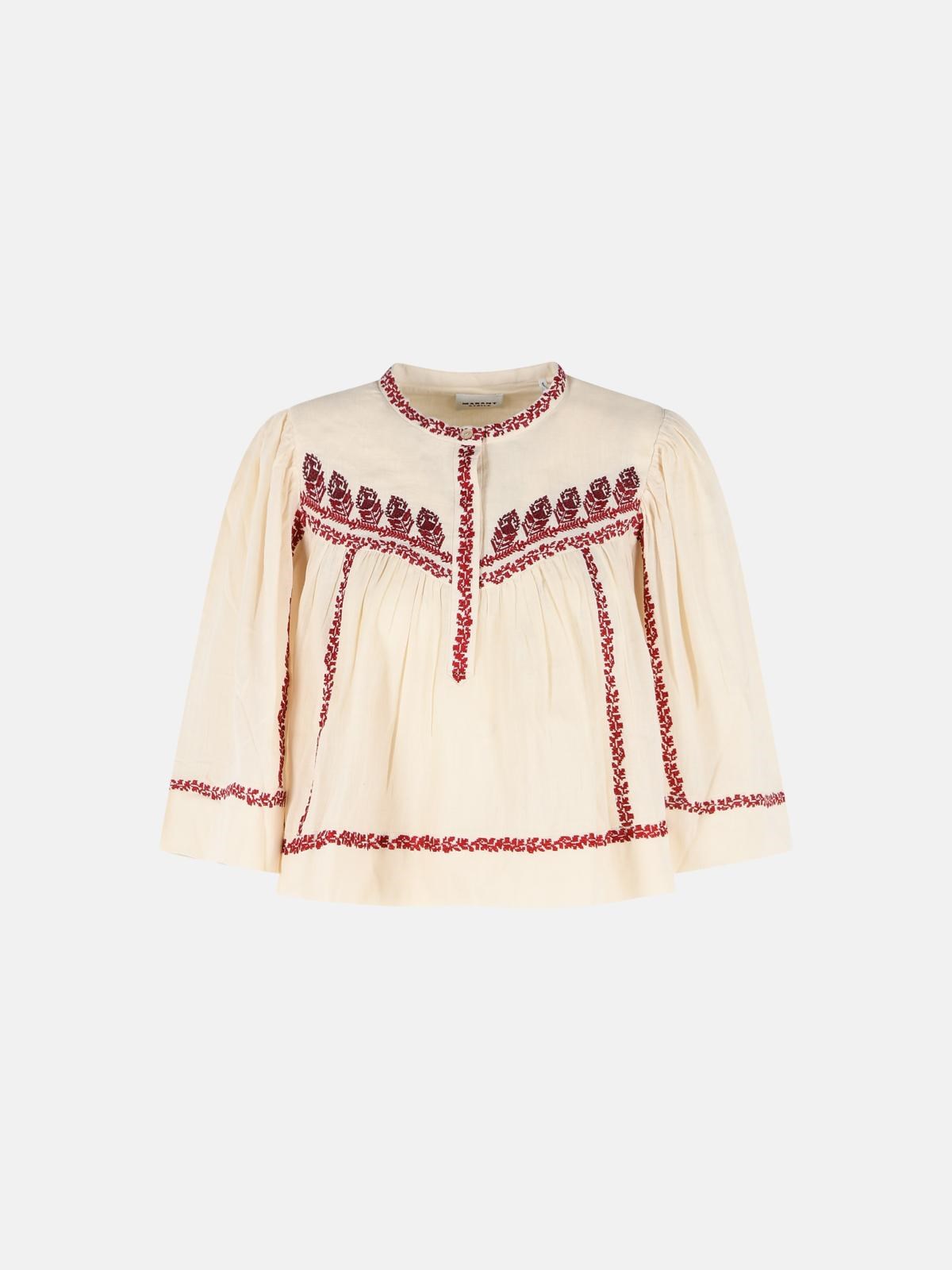 MARANT ÉTOILE 'Juline' Beige And Red Cotton Blouse