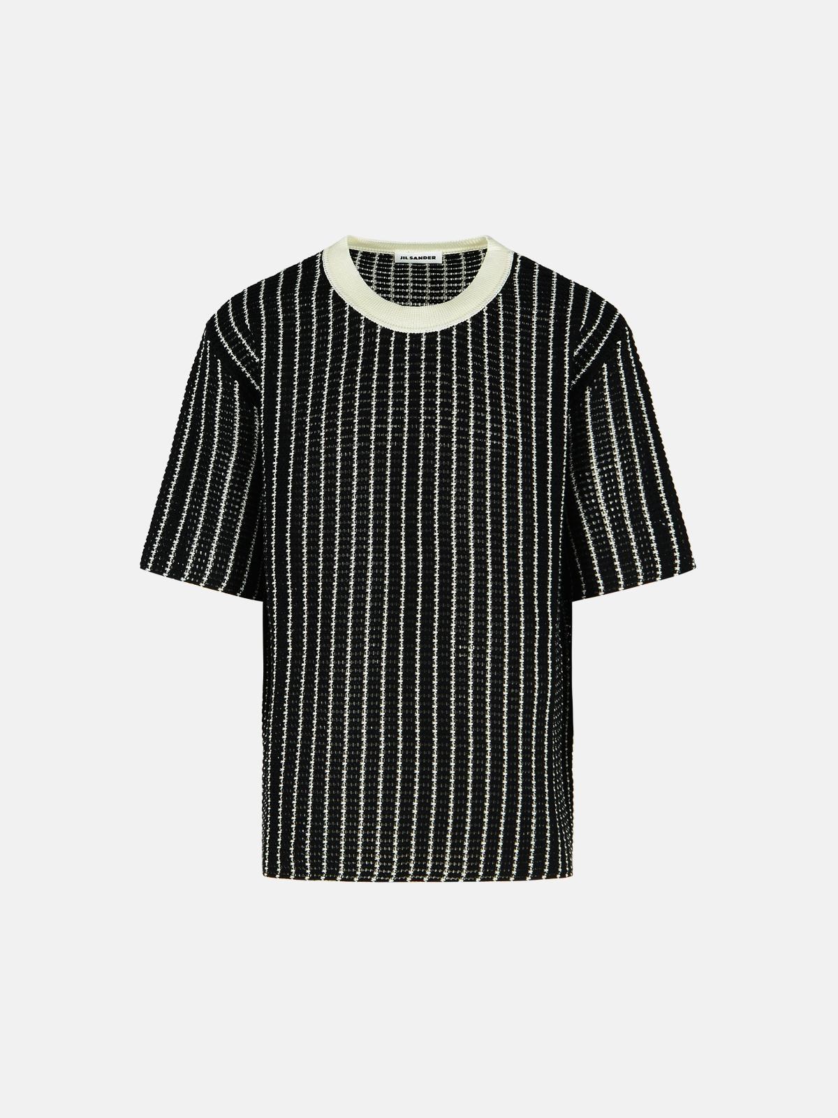 JIL SANDER 'Crochet' Black Cotton T-Shirt　JIL SANDER クロシェット ブラック コットン T シャツ JIL