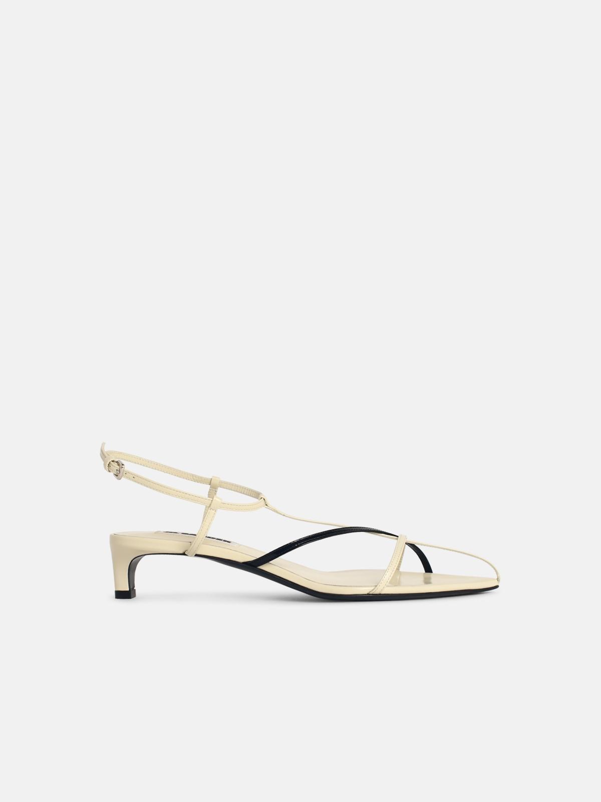 Jil Sander JIL SANDER 'Cage' Chalk White Leather Sandals With Two-Tone Woven Stra　JIL SANDER 'Cage' チョークホワイト レザー サンダル ツートーン ウーブン スト
