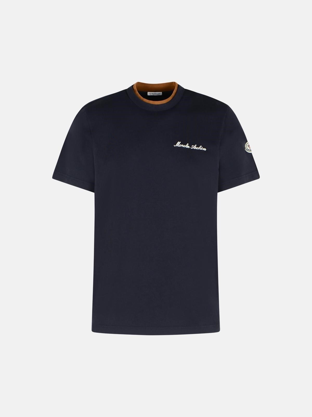 MONCLER Navy Blue Cotton Embroidered Logo T-Shirt　MONCLER ネイビー ブルー コットン 刺繍ロゴ T シャツ MONCLER