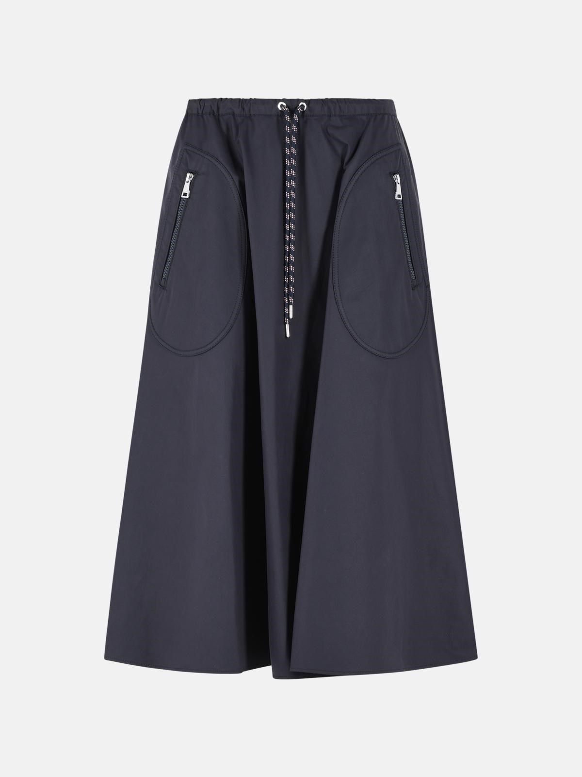 MONCLER MONCLER Navy Blue Cotton Blend Midi Skirt　MONCLER ネイビー ブルー コットン ブレンド ミディ スカート