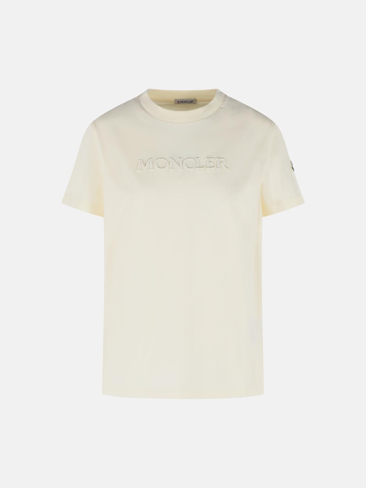 MONCLER Ivory Cotton T-Shirt　MONCLER アイボリー コットン T シャツ MONCLER