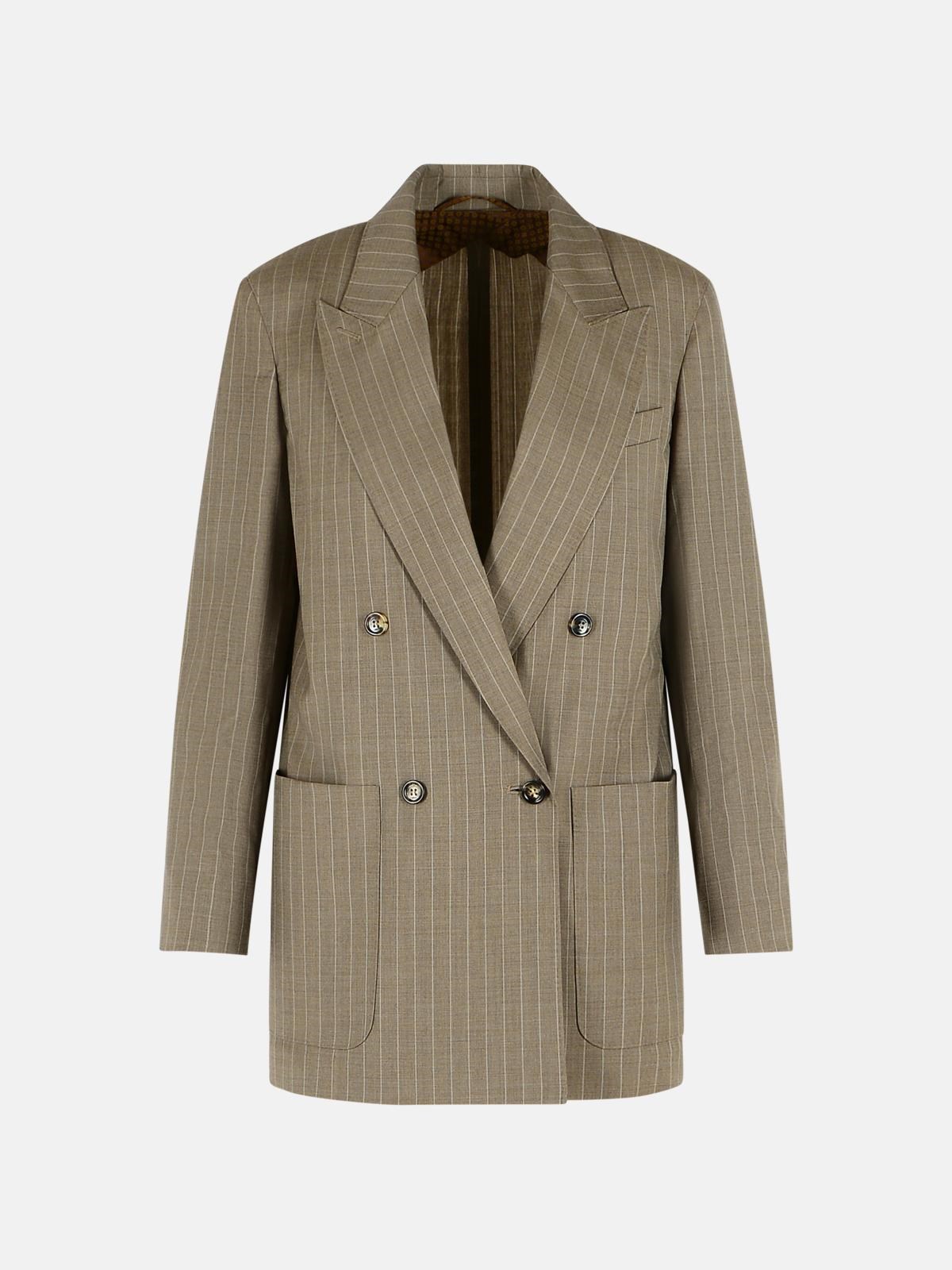 MAX MARA Oversize Blazer In Hazelnut Pinstriped Wool Tela