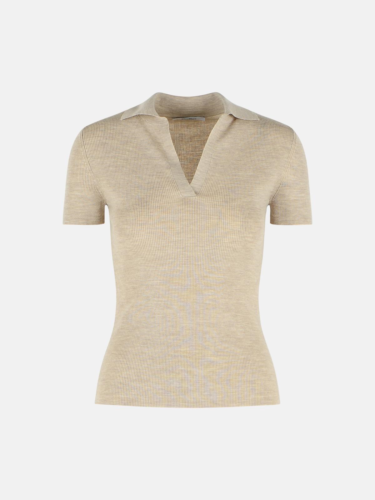 Max Mara MAX MARA 'Albero' Ivory Virgin Wool Polo Shirt　MAX MARA アルベロ アイボリー バージン ウール ポロシャツ