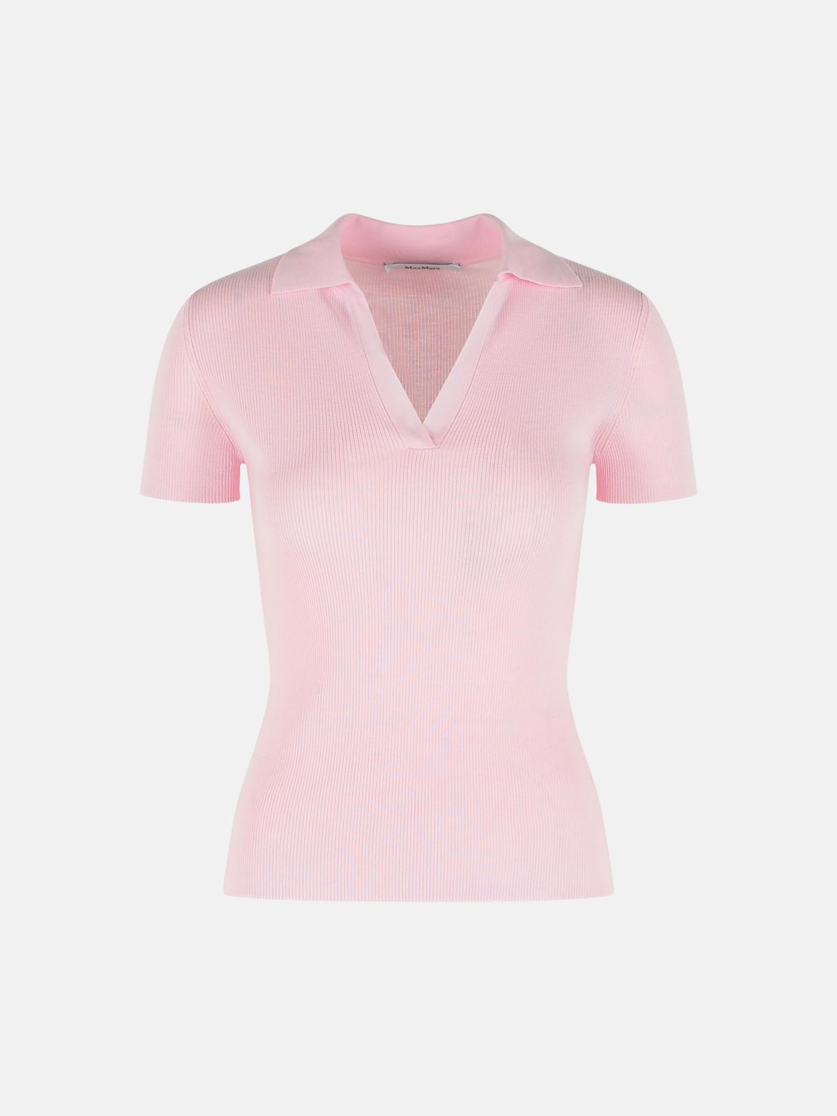 Max Mara MAX MARA 'Albero' Pink Virgin Wool Polo Shirt　MAX MARA アルベロ ピンク バージン ウール ポロシャツ
