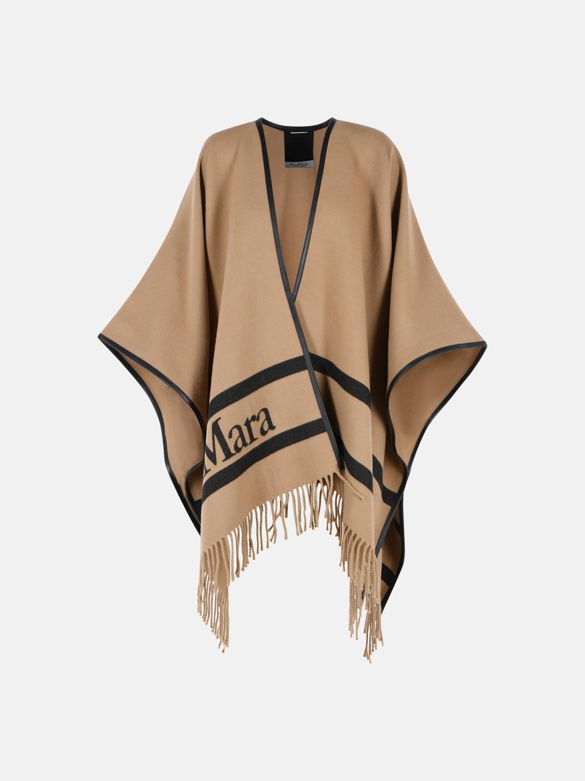Max Mara MAX MARA 'Aris' Camel Jacquard Wool Poncho　MAX MARA 'Aris' キャメル ジャカード ウール ポンチョ
