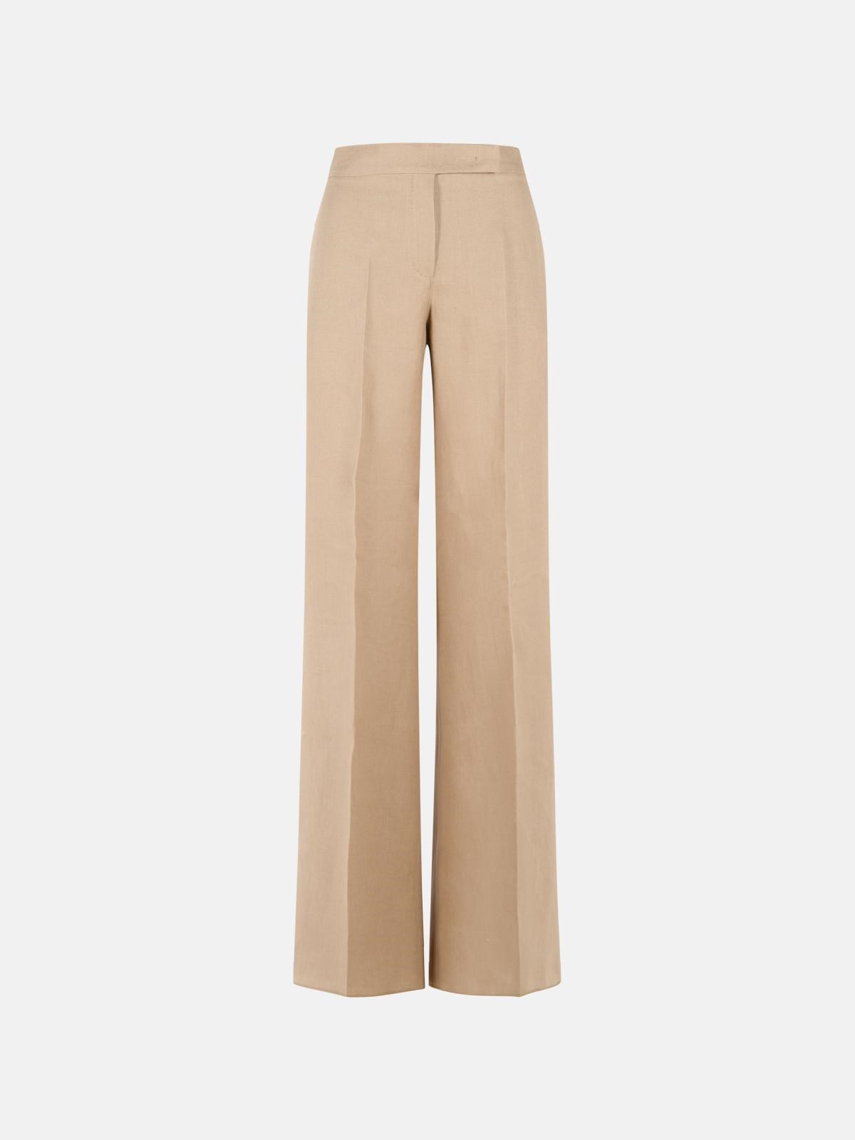 MAX MARA 'Big' Regular Fit Pants In Camel Linen Natté　MAX MARA ビッグ レギュラー フィット パンツ キャメル リネン Natte MAX