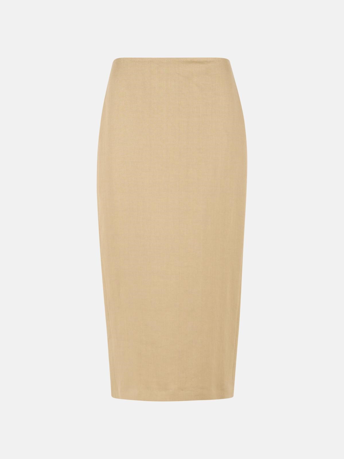 Max Mara MAX MARA 'Veranda' Diagonal Slim Skirt Of Camel Linen　MAX MARA 'Veranda' キャメルリネンの斜めスリムスカート