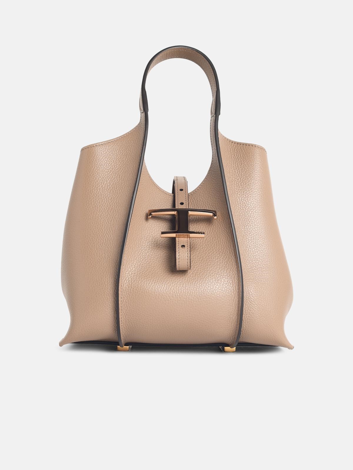 TOD'S T Timeless Mini Shopping Bag In Beige Leather