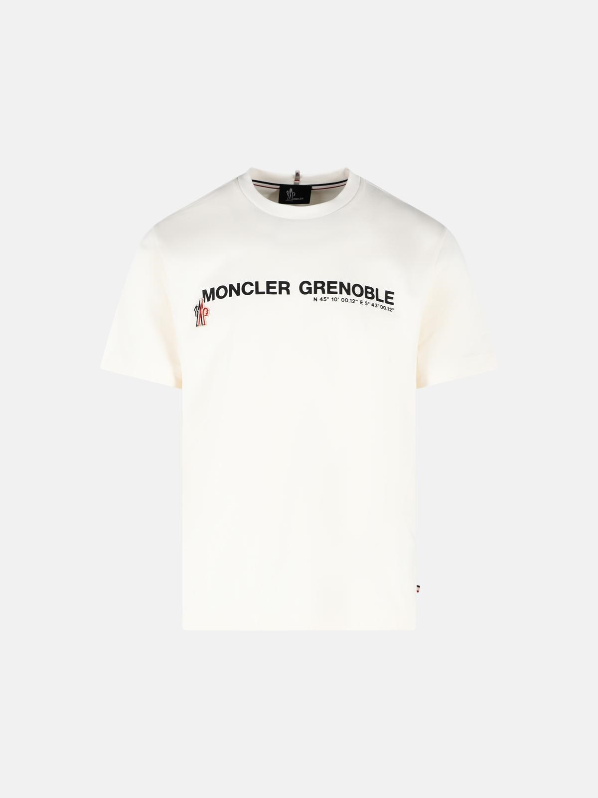 MONCLER GRENOBLE Ivory White Stretch Cotton T-Shirt　MONCLER GRENOBLE アイボリー ホワイト ストレッチ コットン T シャツ MONCLER