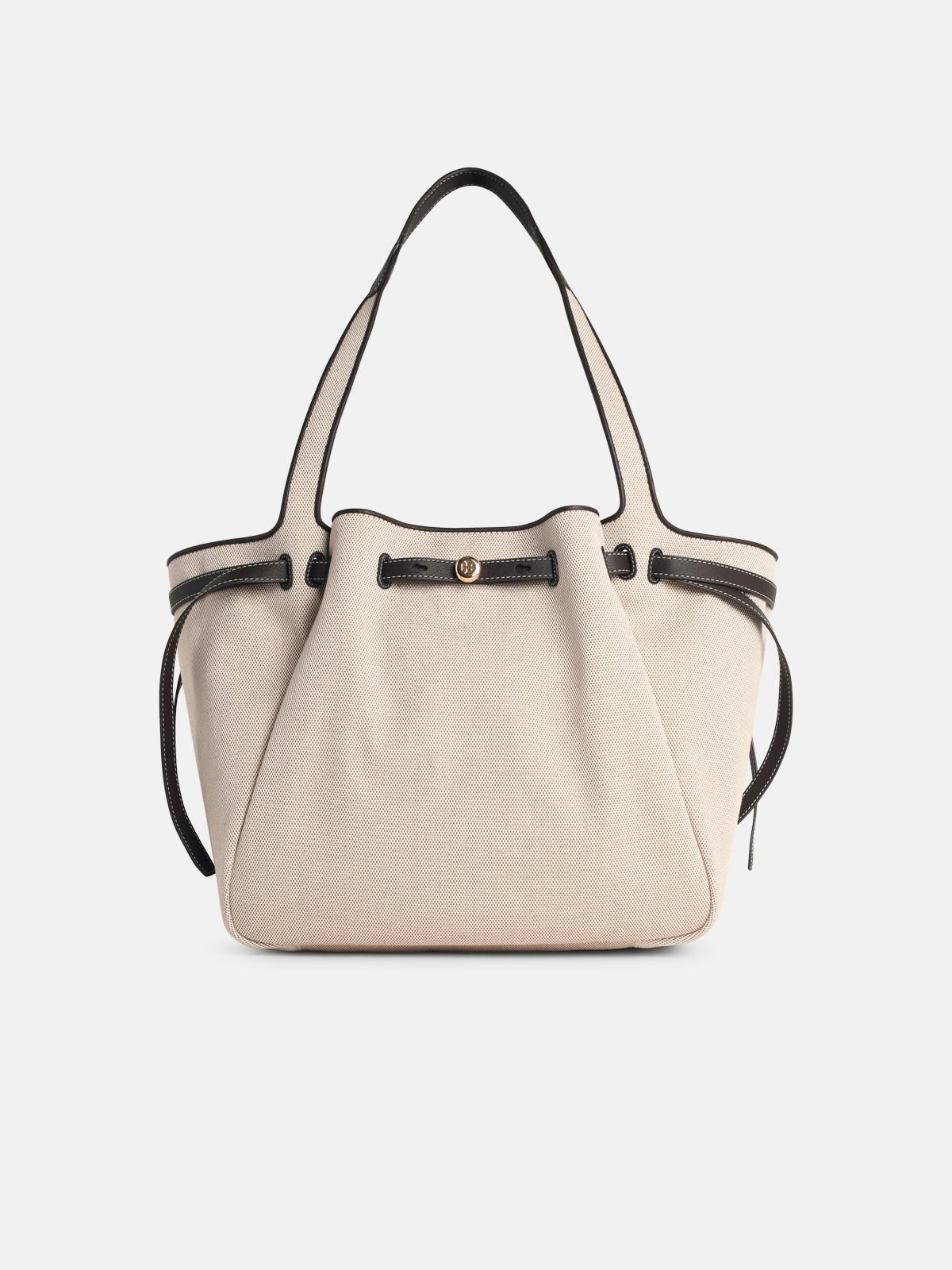 TORY BURCH Large 'Romy Canvas Tote' Beige Cotton Bag