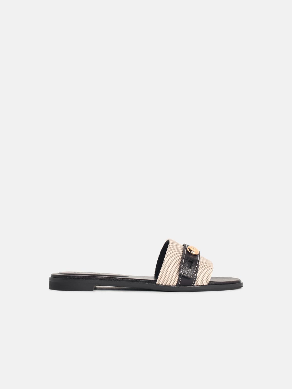 TORY BURCH 'Romy' Brown Leather Blend Slippers　TORY BURCH 'Romy' ブラウン レザー ブレンド スリッパ TORY