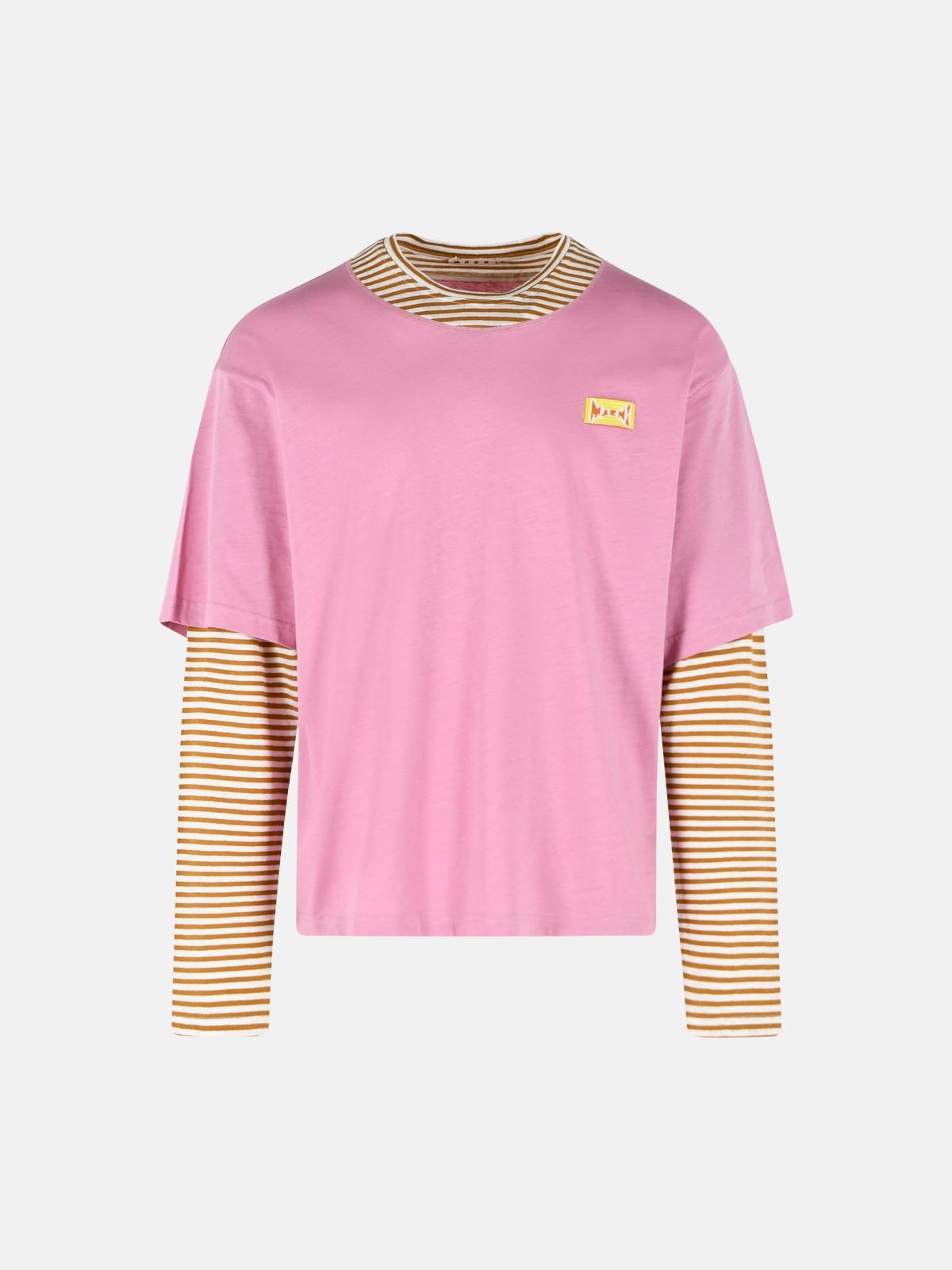 MARNI Pink Linen And Cotton Double Layer T-Shirt　MARNI ピンク リネン & コットン ダブルレイヤー T シャツ MARNI