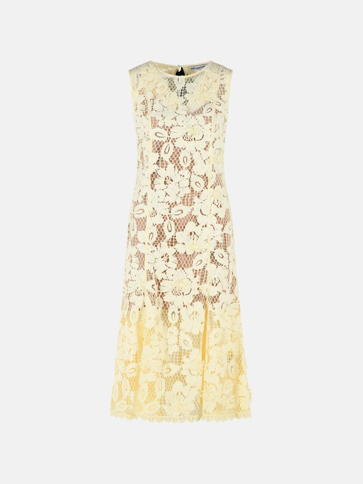 SELF PORTRAIT 'Crochet' Yellow Polyester Dress