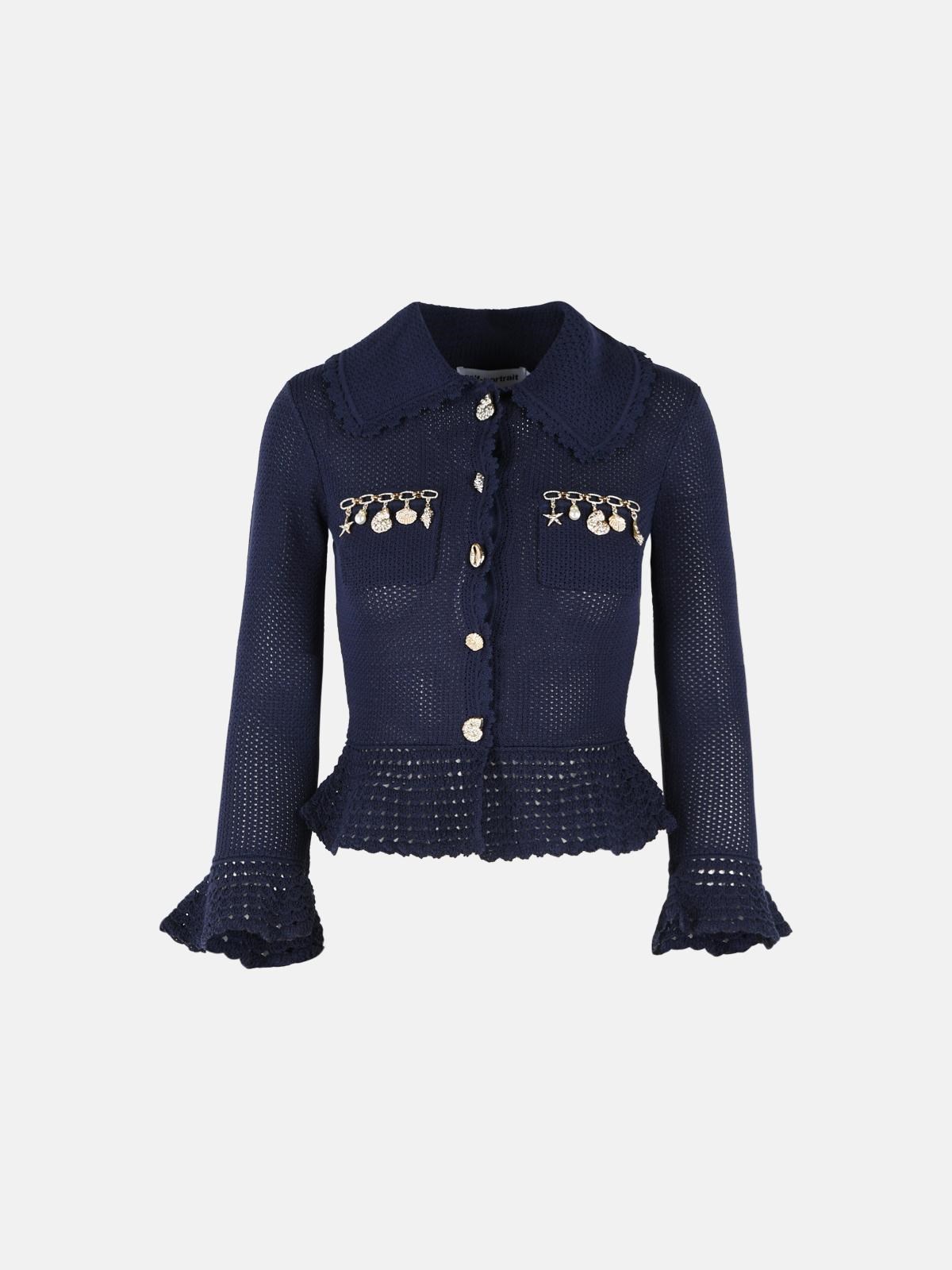 Self-portrait Navy Blue Viscose Blend Cardigan