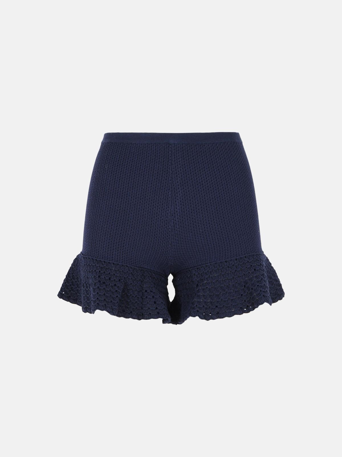 Self-portrait Navy Blue Viscose Blend Shorts