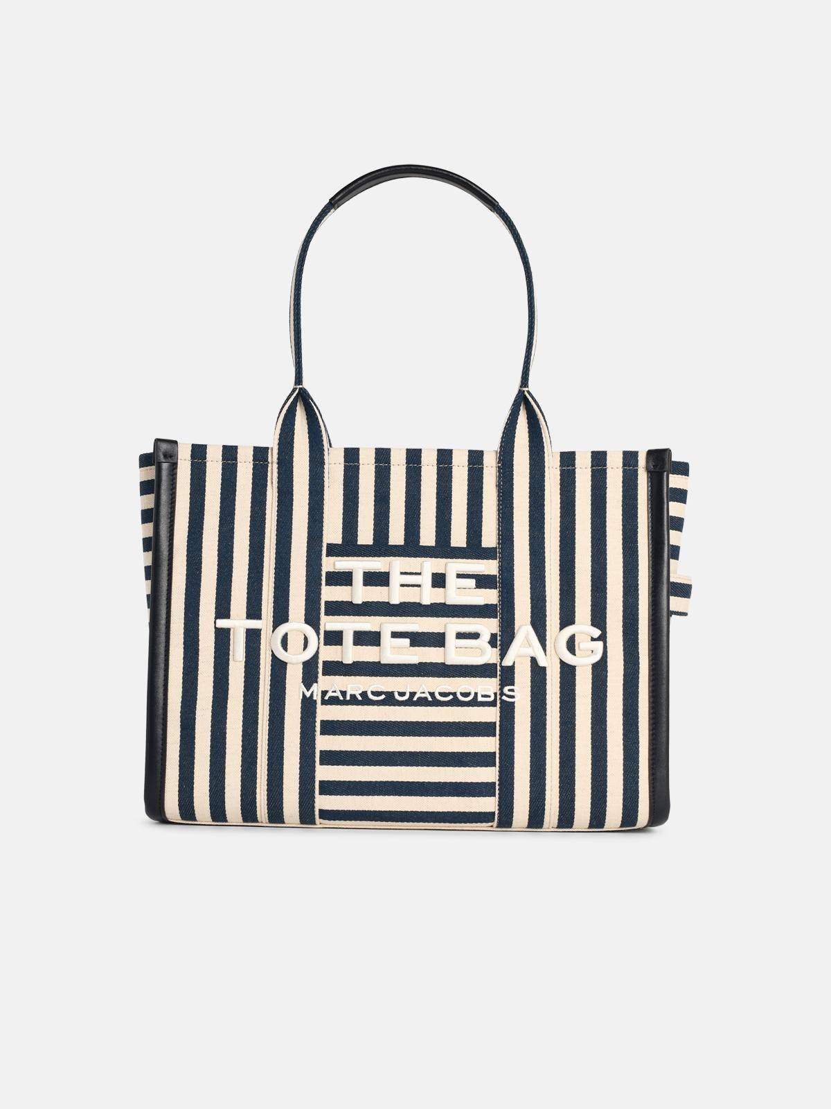 MARC JACOBS 'The Stripe Canvas Large' Blue Cotton Tote Bag　MARC JACOBS ザ ストライプ キャンバス ラージ ブルー コットン トートバッグ MARC