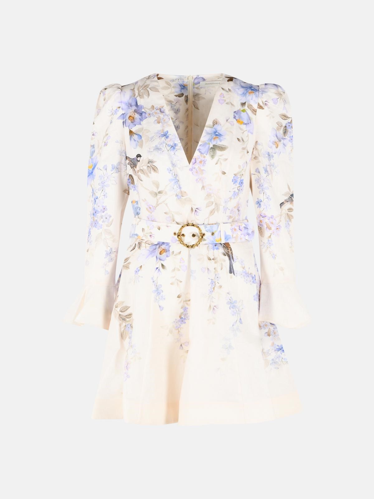 ZIMMERMANN 'Luna Plunge' Cream Linen Mini Dress