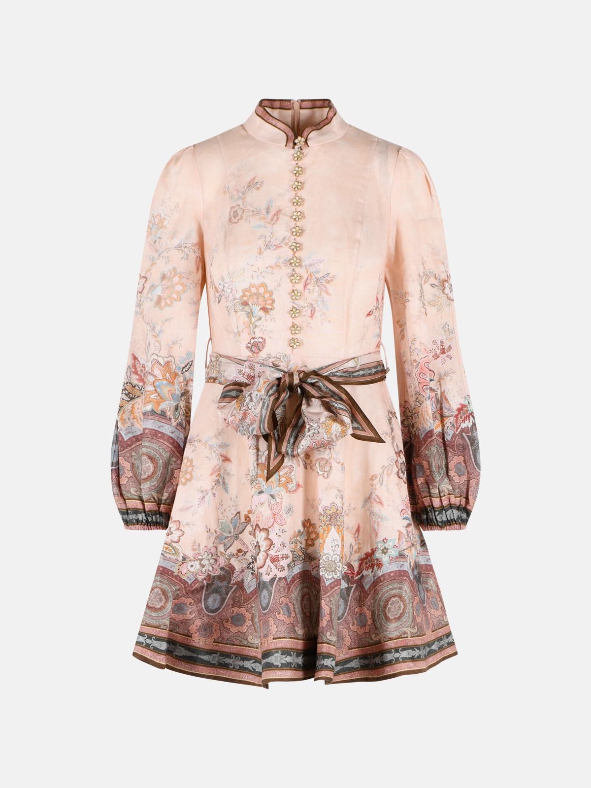 ZIMMERMANN 'Alchemy' Pink Linen Mini Dress With Buttons