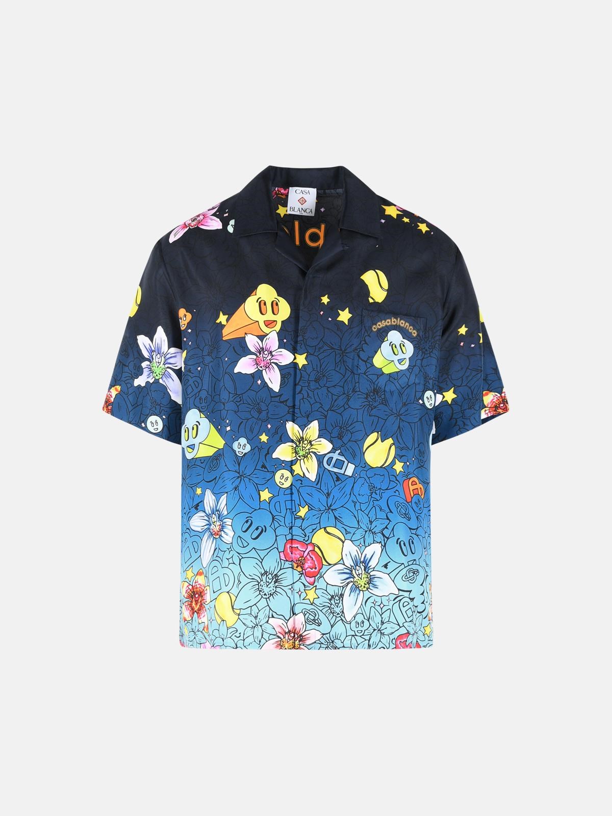 CASABLANCA 'Graffiti Repeat' Blue Silk Shirt　カサブランカ グラフィティ リピート ブルー シルク シャツ CASABLANCA