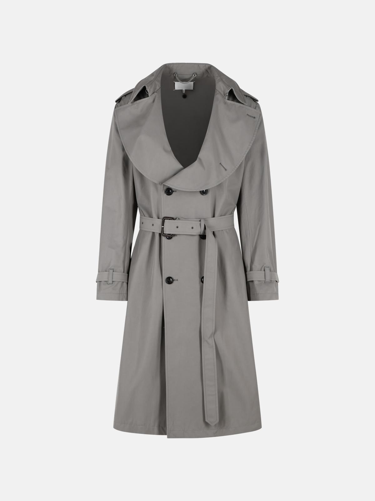 Maison Margiela MAISON MARGIELA Grey Cotton Blend Trench Coat With Folded Collar　MAISON MARGIELA 折り襟付きグレー コットン ブレンド トレンチ コート