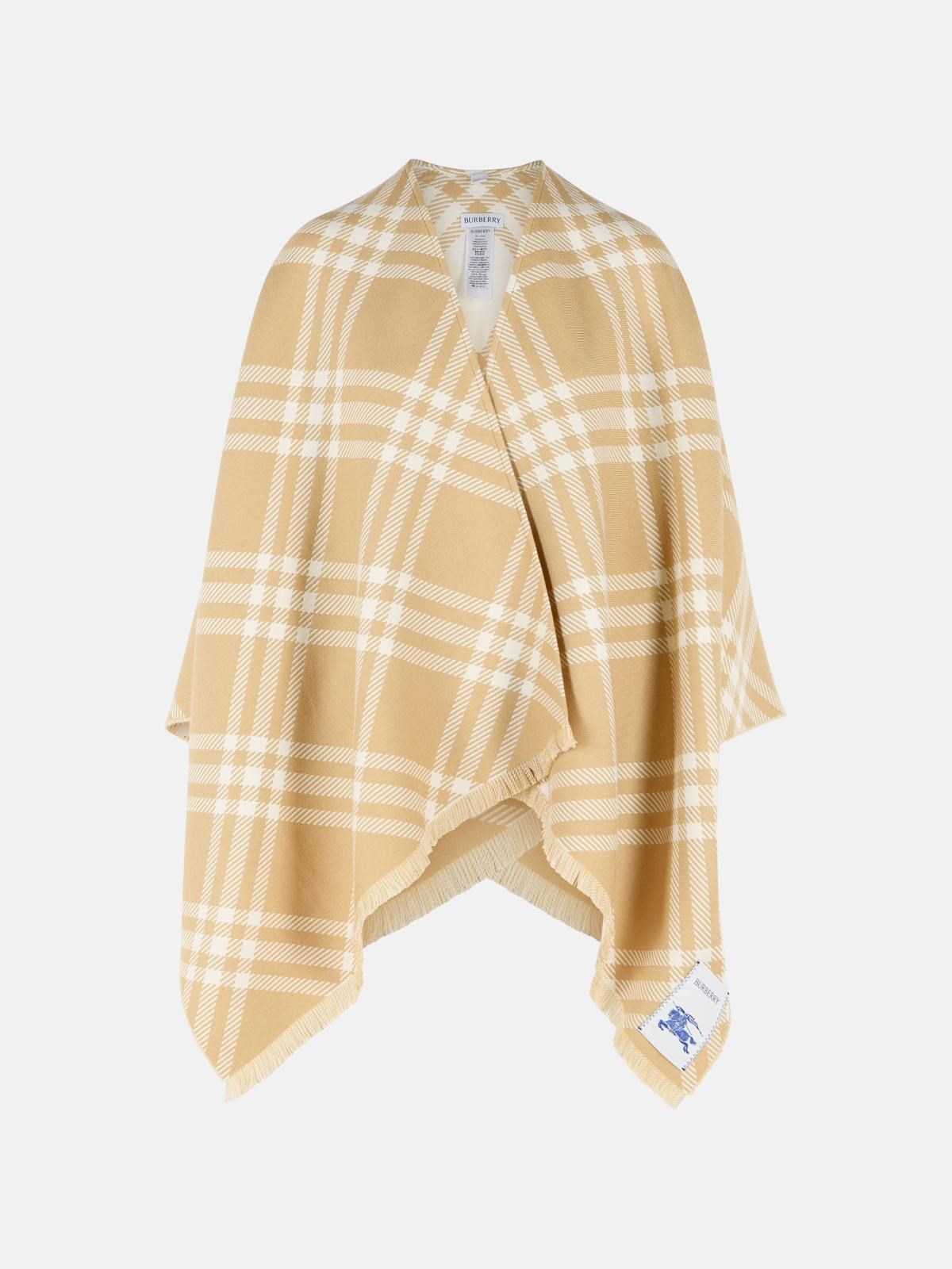 Burberry BURBERRY 'Check Tribar' Beige Wool And Silk Cape　BURBERRY チェック トライバー ベージュ ウール & シルク ケープ