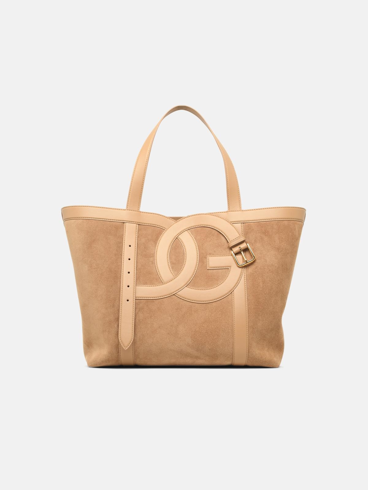 DOLCE & GABBANA 'Shopping Dg Belt' Beige Suede Bag