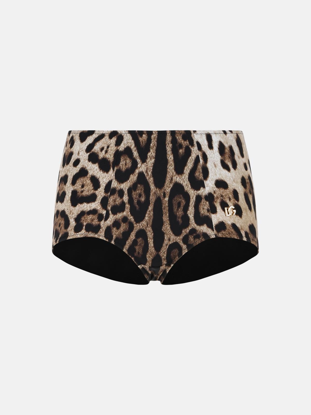 Dolce & Gabbana Leo Print Stretch Polyamide Beach Culottes In Brown