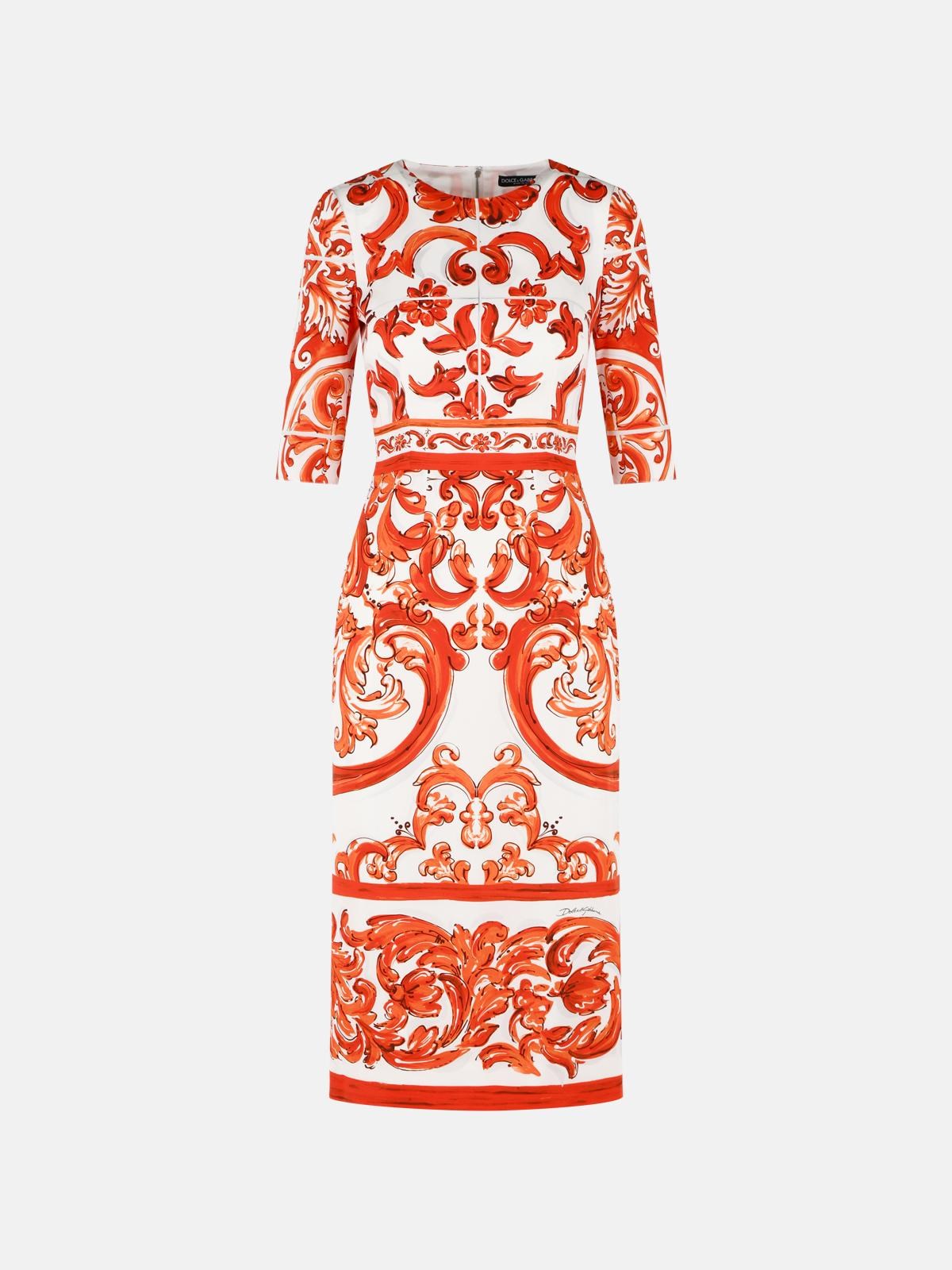 Dolce & Gabbana Majolica Print Silk 'charmeuse' Dress In Orange