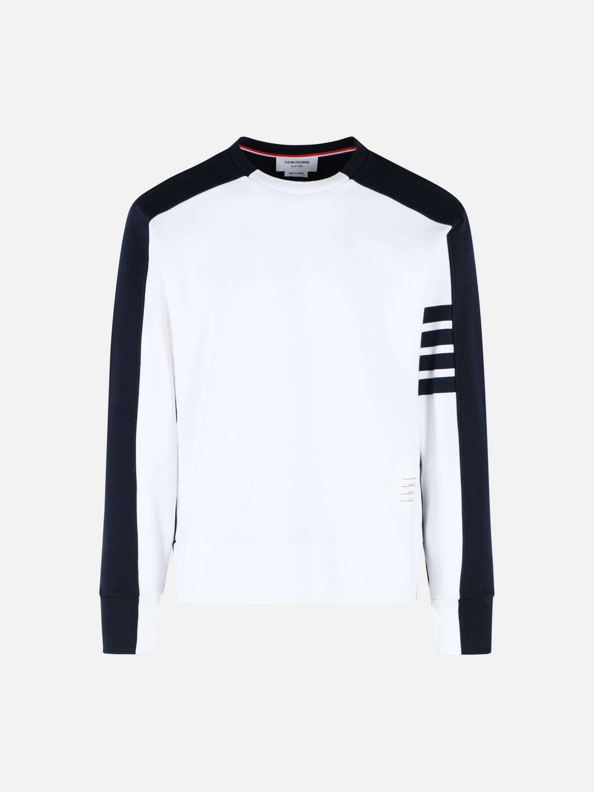 THOM BROWNE 'Colorblock 4 Bar' White And Blue Cotton Sweatshirt THOM
