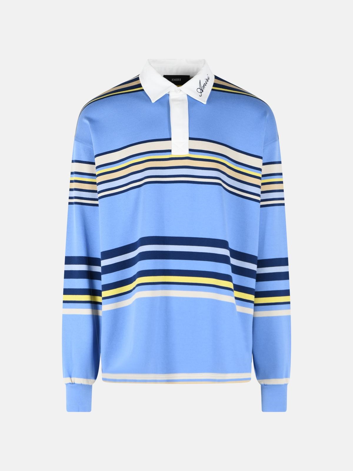 AMIRI 'Striped' Blue Cotton Polo Shirt　AMIRI ストライプ ブルー コットン ポロシャツ AMIRI
